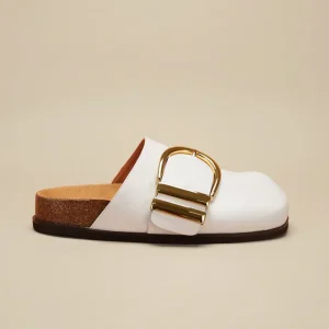 Slippers vera pelle sabot ciabatta donna con fibia