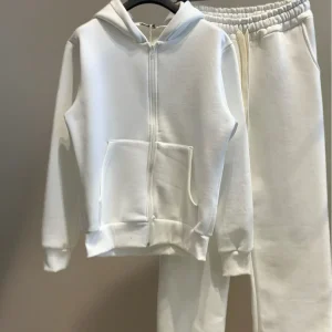 Completo tuta hoodie full zip fondo largo uomo panna