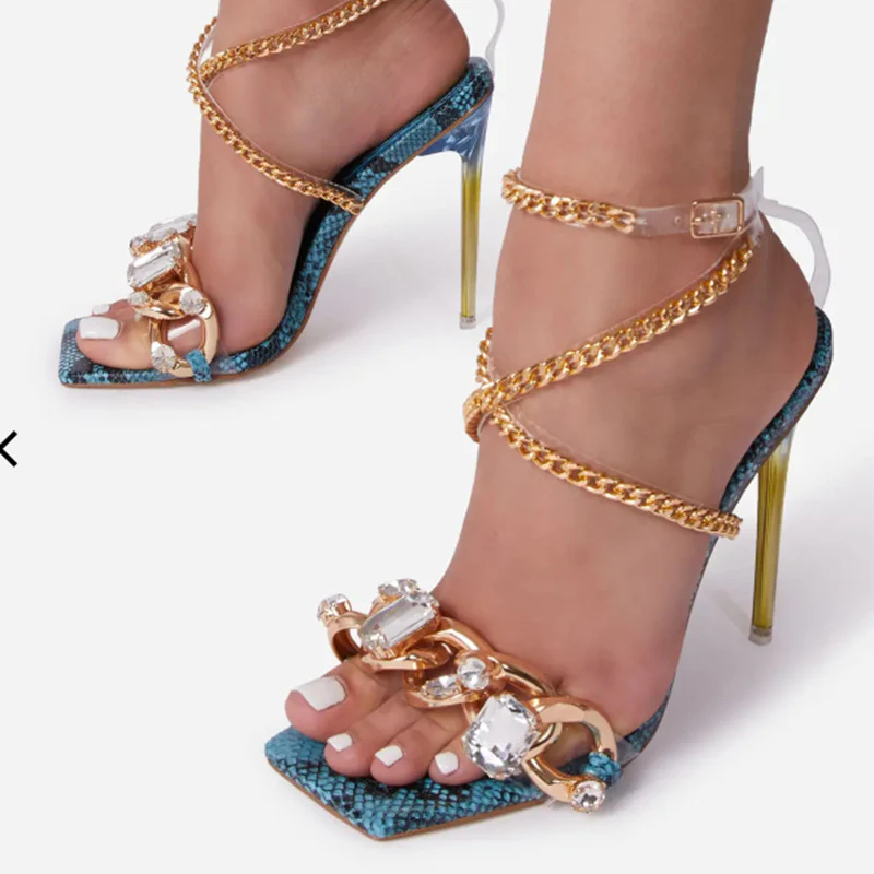 Tacco Snake Sandals High Heels Rhinestone - immagine 2