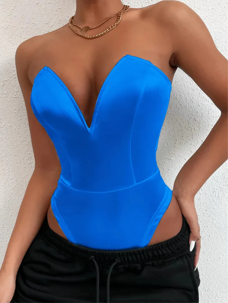 Push Up Bodysuits Deep V Neck Backless Solid Corset - immagine 6