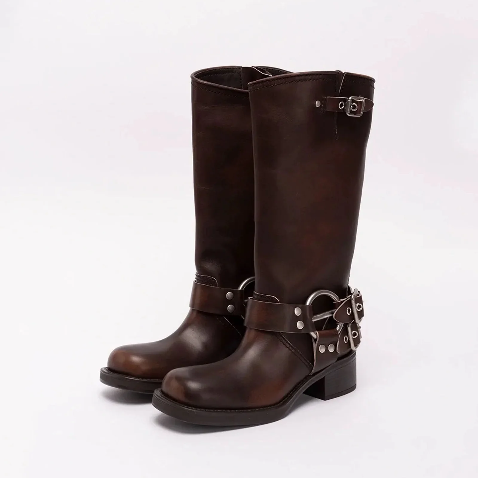 Stivale alto vera pelle donna con anello