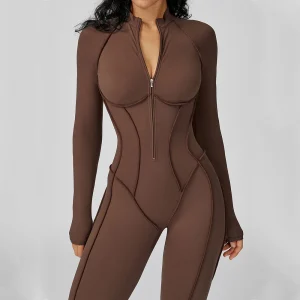 Yoga Bodysuit Long Sleeved Women's Tracksuits Gym Zipper tuta donna zip