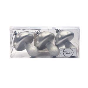 Funghetti bianchi ed argento set 3 pezzi cm. 8