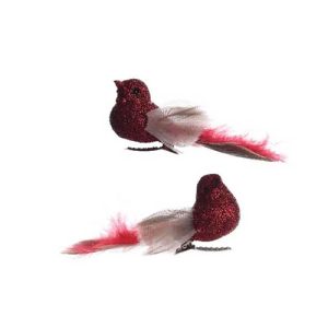 Uccellini Rossi con clip set 2 pezzi cm 9